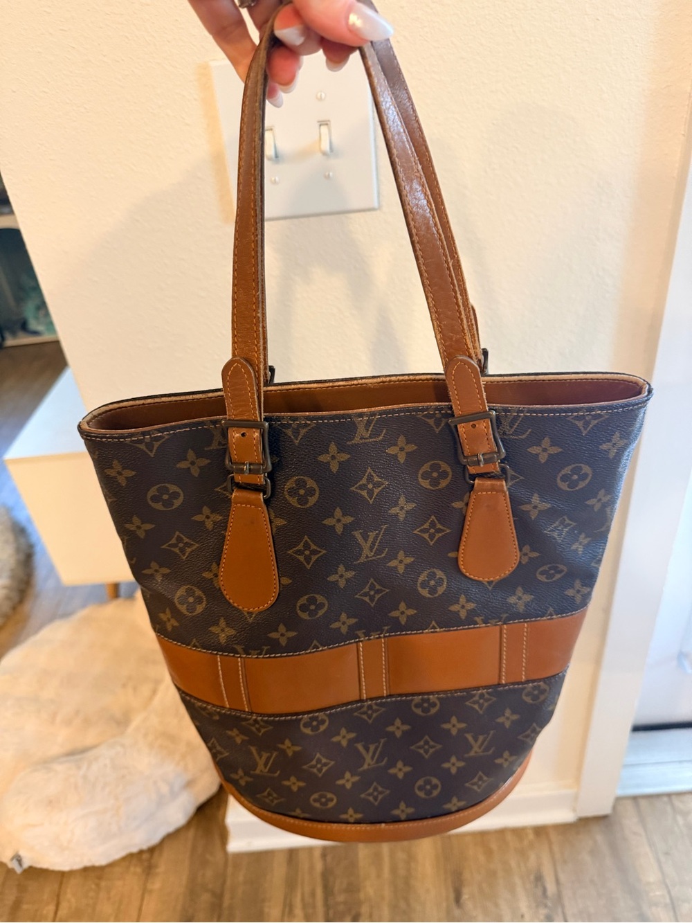 Louis Vuitton Monogram Canvas Tote with Tan Leather Trim